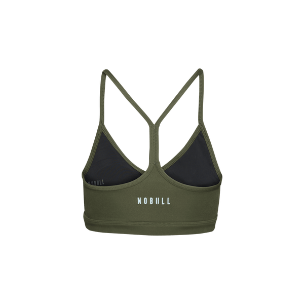 Dark Army Matte V-Neck Sports Bra Back Silhouette Angle.