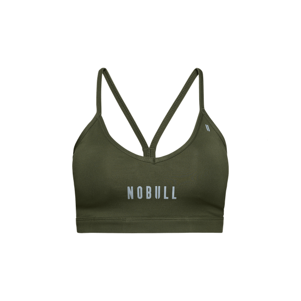Dark Army Matte V-Neck Sports Bra Front Silhouette Angle.