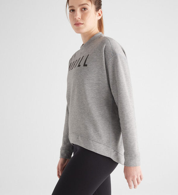 Women's Heather Grey NOBULL Crew Sweatshirt Front Side Angle