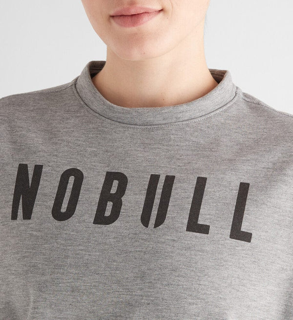 Women's Heather Grey NOBULL Crew Sweatshirt Collar Angle