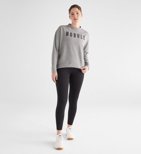 Women's Heather Grey NOBULL Crew Sweatshirt Front Full Body Angle