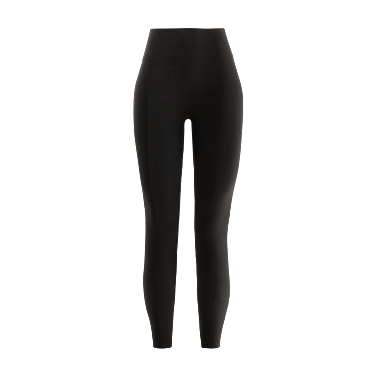 Women's Black High-Rise Matte Tight 25" Front Silhouette Angle.