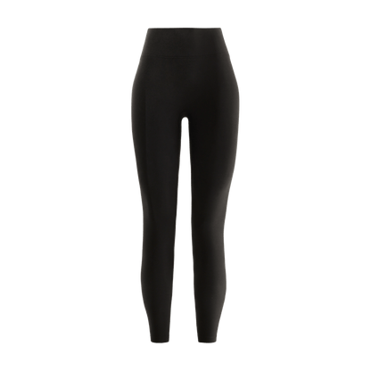 Women's Black High-Rise Matte Tight 25" Front Silhouette Angle.