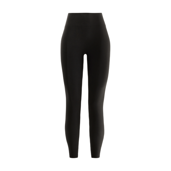 Women's Black High-Rise Matte Tight 25" Front Silhouette Angle.