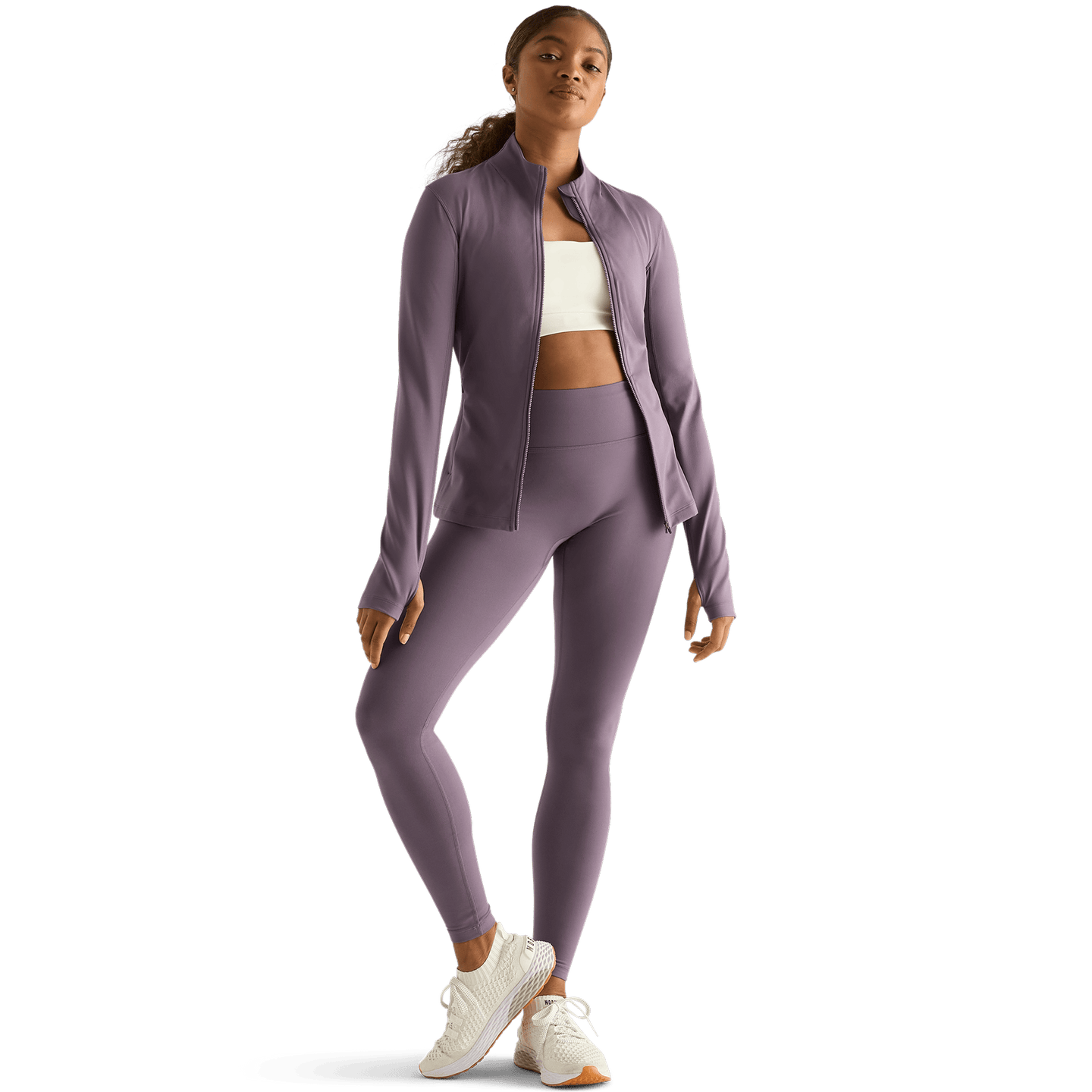 Women's Matte Zip-Up Jacket x Tights - Black Plum