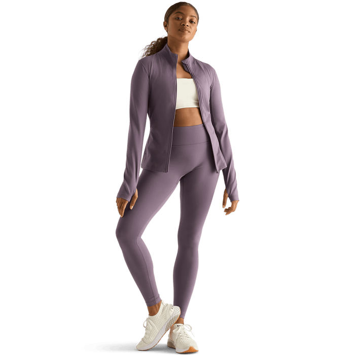 Women's Black Plum High-Rise Matte Tight 28" Front Angle.