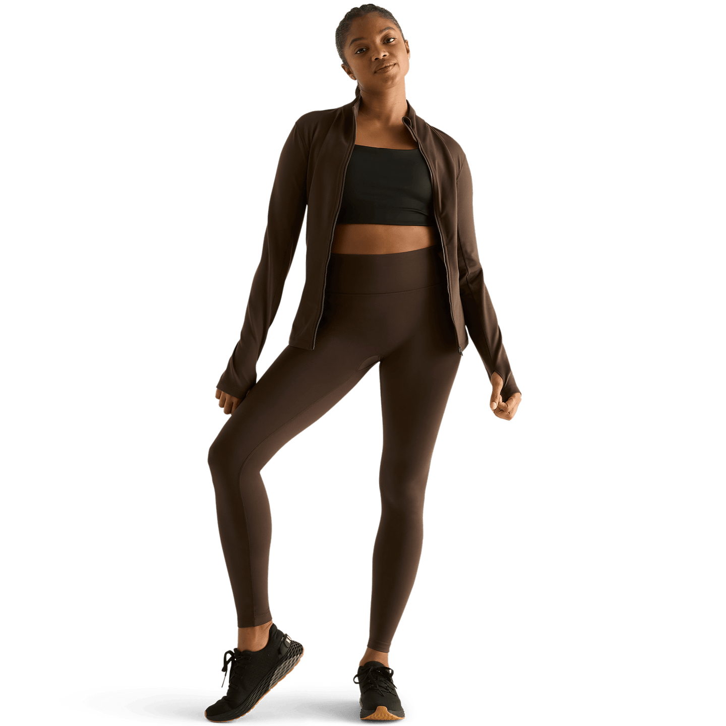 Women's Matte Zip-Up Jacket x Tights - Chocolate