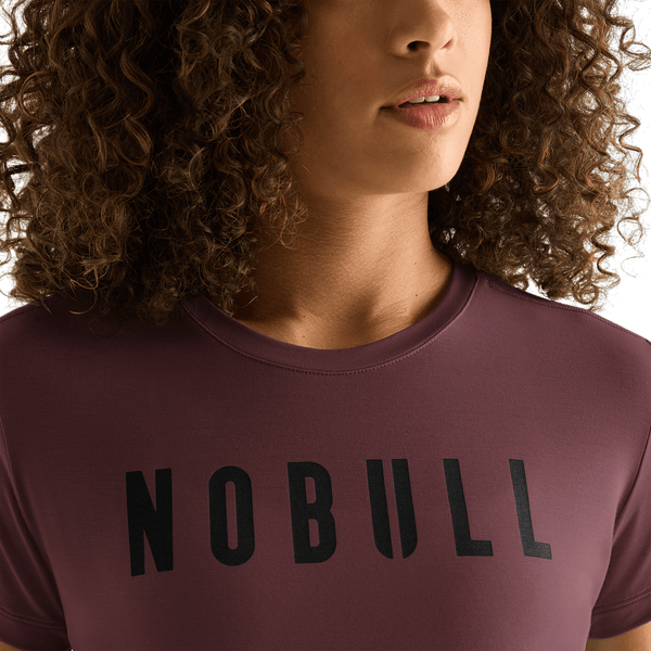 Women's Dark Burgundy NOBULL Tee Detail Angle.