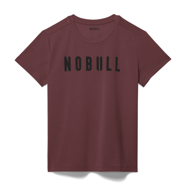 Women's Dark Burgundy NOBULL Tee Flat Lay Angle.