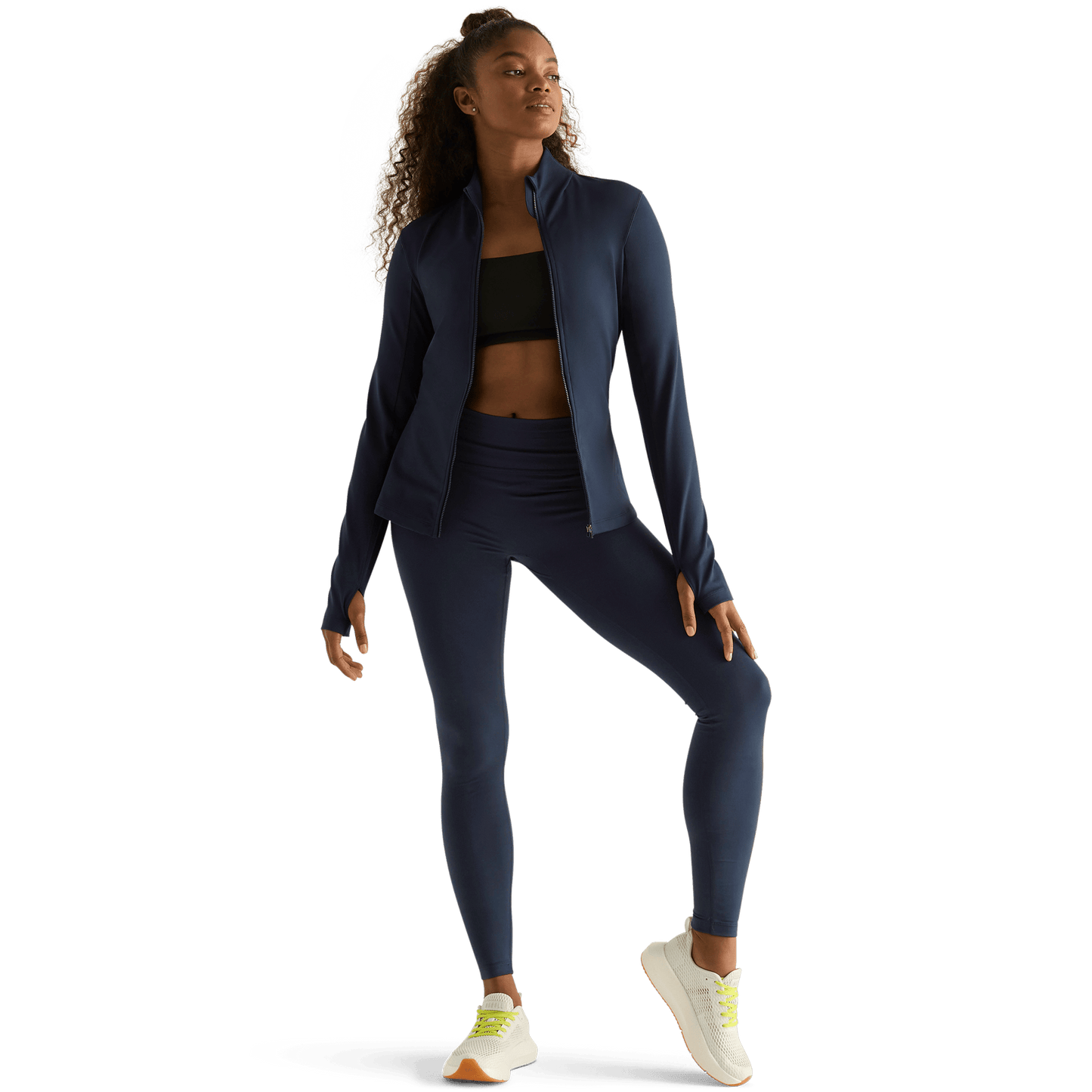 Women's Navy High-Rise Matte Tight 28" Front Angle.