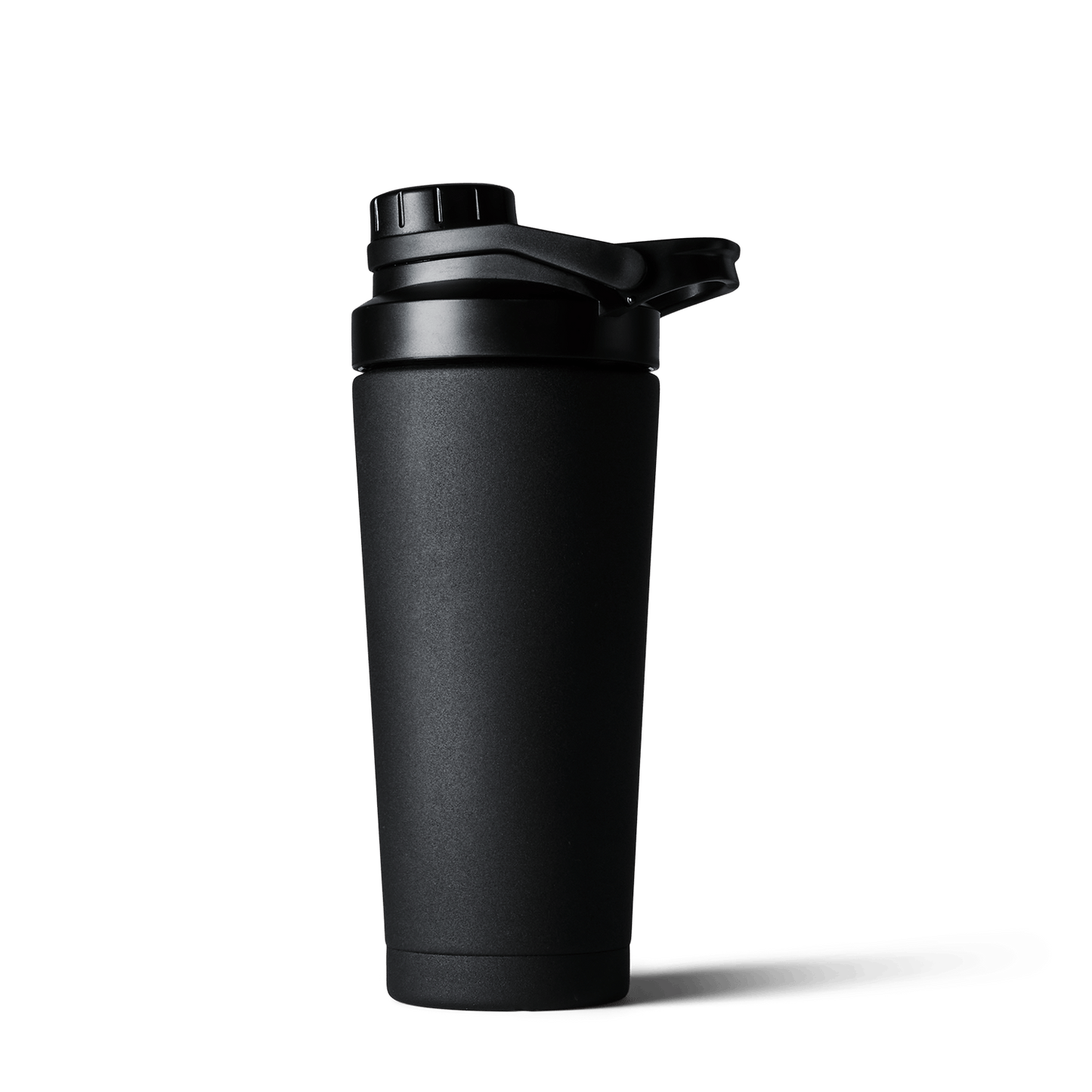 Black shaker bottle on a white background