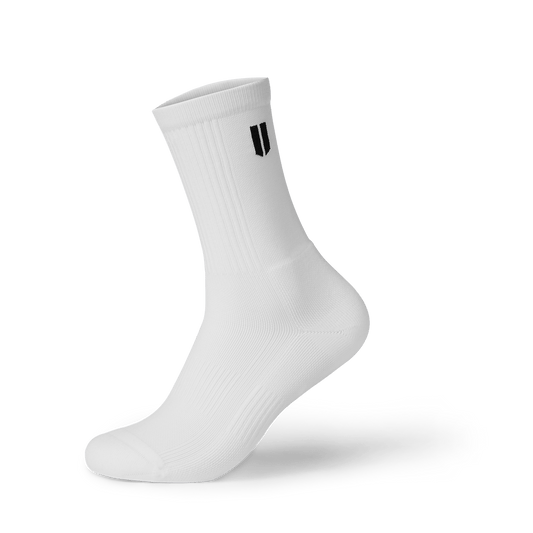 White Crew Performance Sock Front Silhouette Angle.