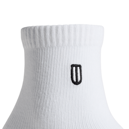 White Everyday Crew Sock Logo Angle.