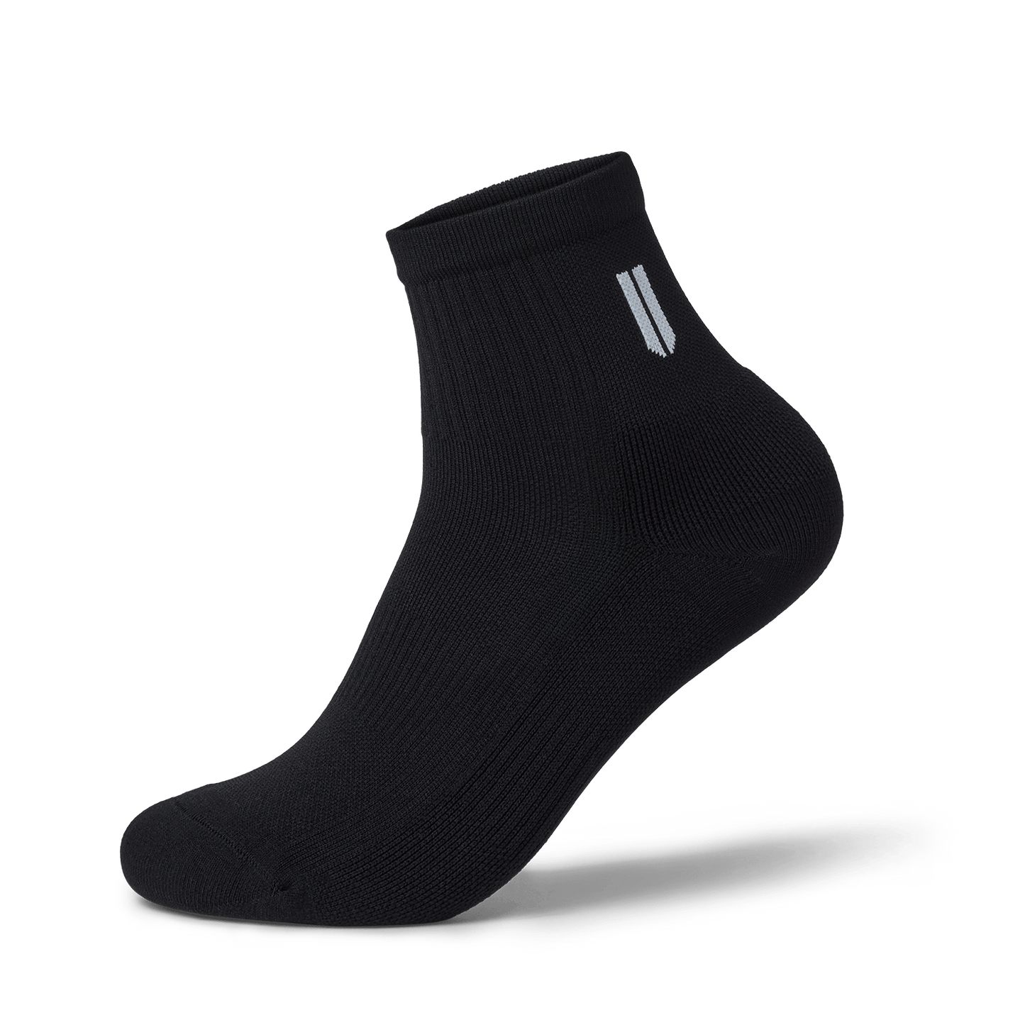 Black Quarter Crew Performance Sock Front Silhouette Angle.
