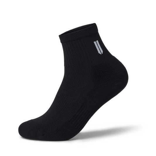 
                        Black Quarter Crew Performance Sock Front Silhouette Angle.
                      