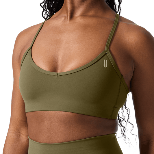 Drive Tactical Green Thin Strap Bra Front Detail Angle.