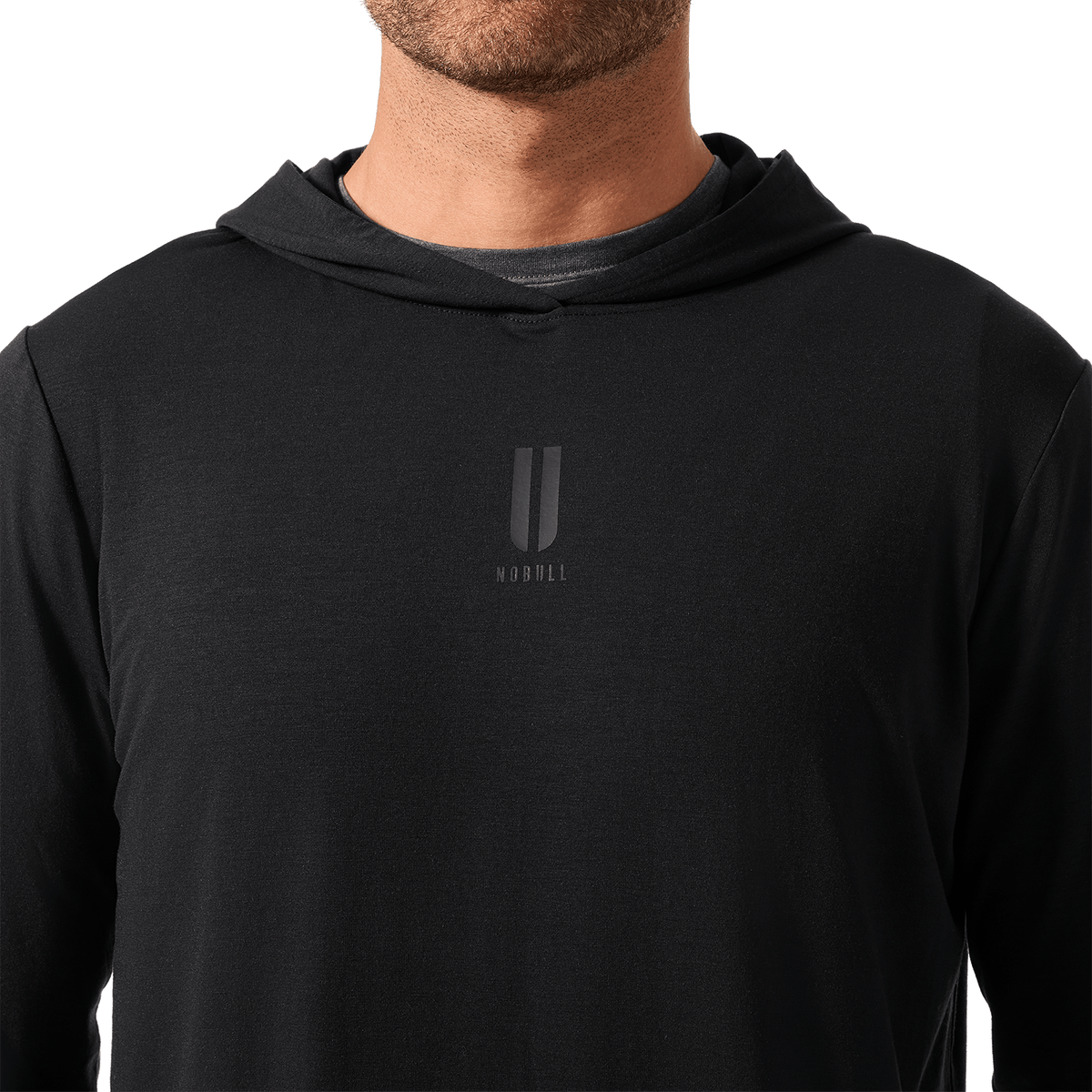 Men's NOBULL Public Rec Black Adapt Hoodie Front Detail Angle.