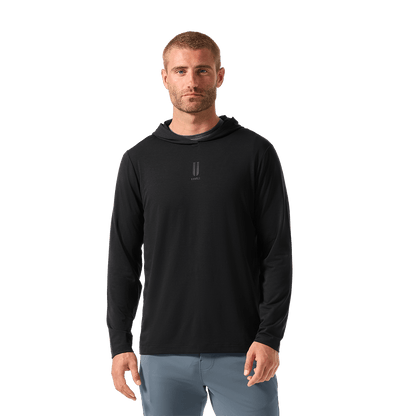 Men's NOBULL Public Rec Black Adapt Hoodie Front Waist Up Angle.