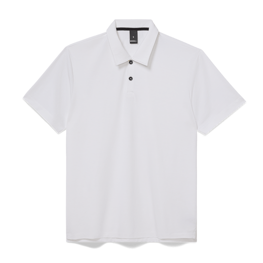 Men's White Public Rec Adapt Polo Flat Lay Angle.
