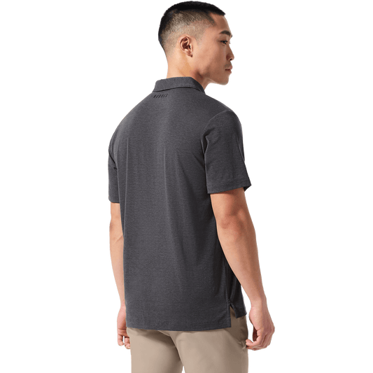 Men's Charcoal Heather Public Rec Adapt Polo Back On Body Angle.