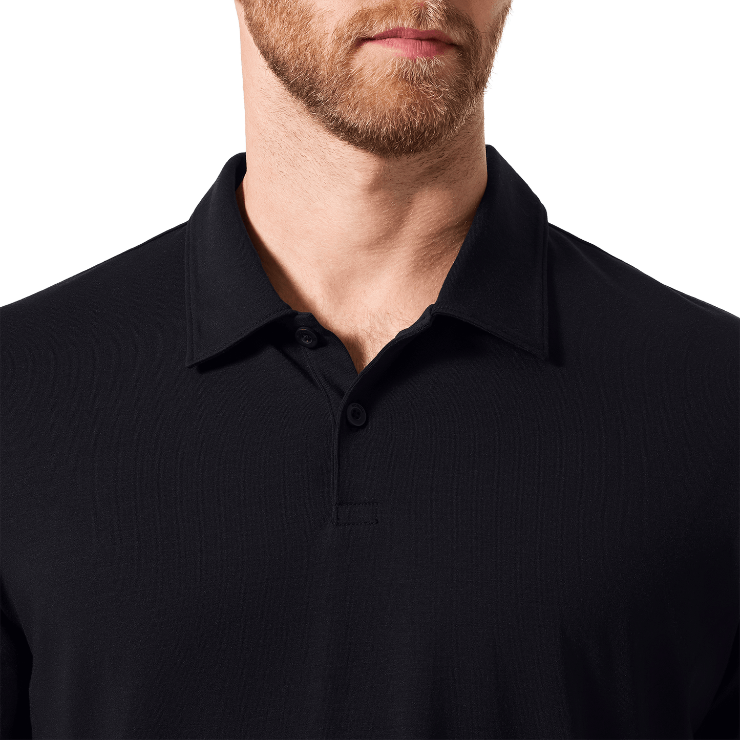 Black Men's Public Rec Adapt Polo Front Detail Angle.