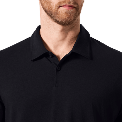 Black Men's Public Rec Adapt Polo Front Detail Angle.