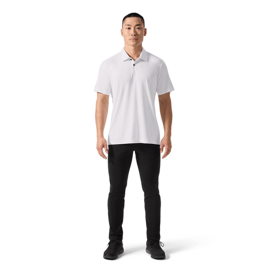 Men's White Public Rec Adapt Polo Front Full Body Angle.