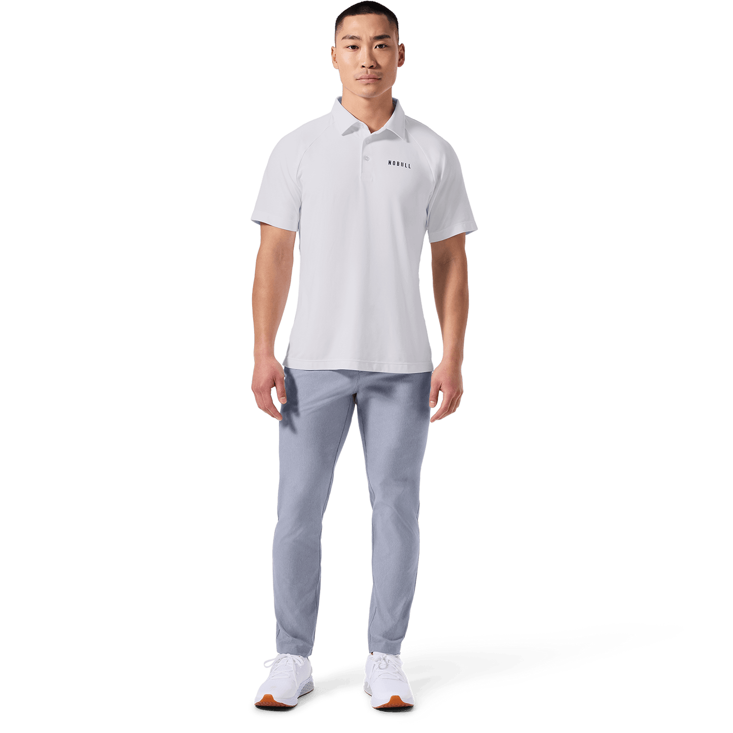 Men's White All Fore It Polo Front Full Body Angle.