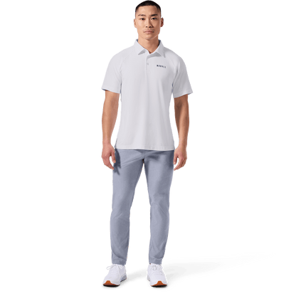 Men's White All Fore It Polo Front Full Body Angle.