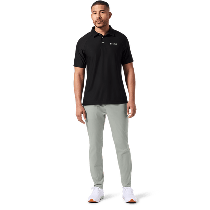 Men's Black Public Rec All Fore It Polo Front Full Body Angle.