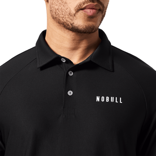 Men's Black Public Rec All Fore It Polo Front Detail Angle.