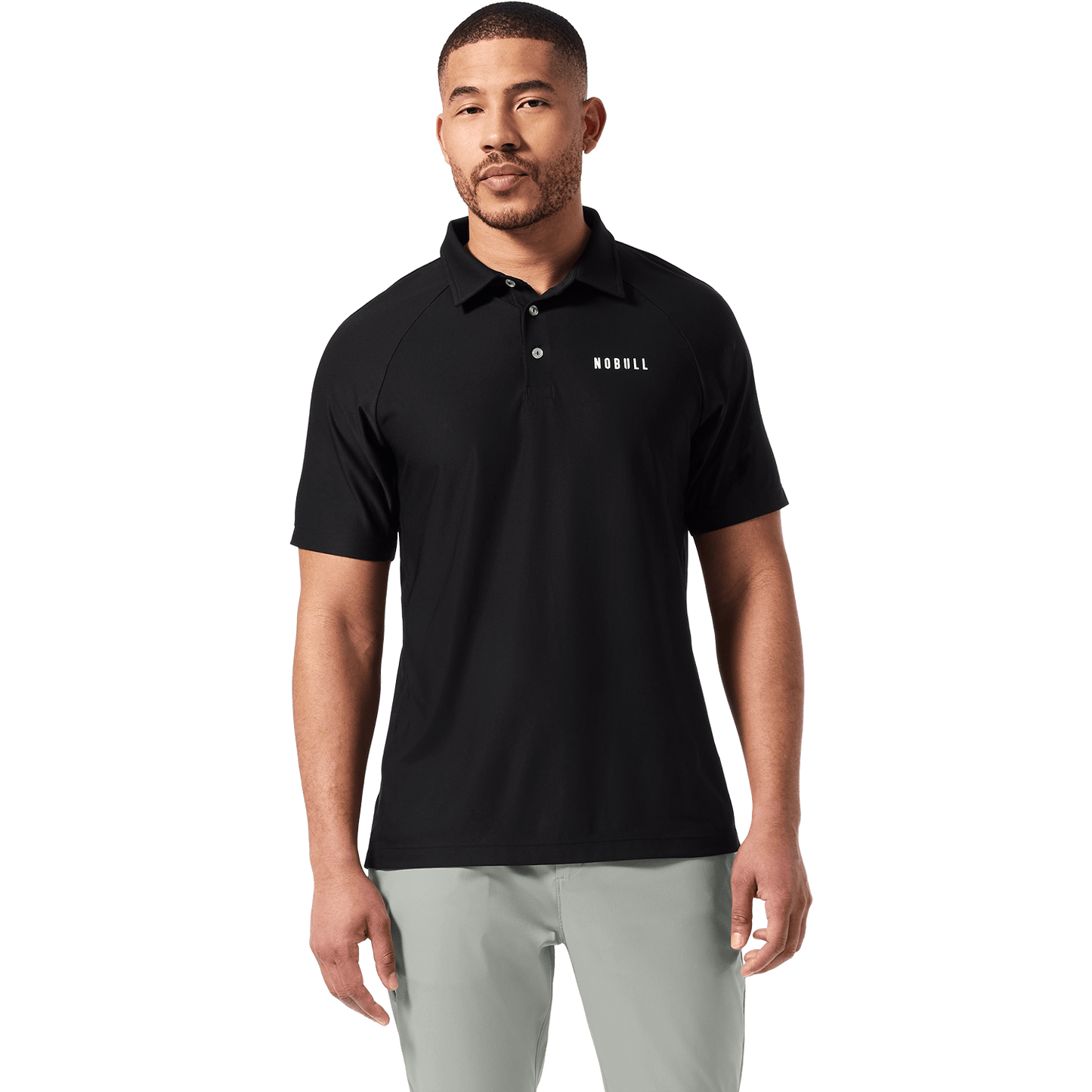 Men's Black Public Rec All Fore It Polo Front On Body Angle.