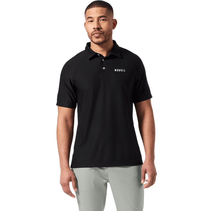 Men's Black Public Rec All Fore It Polo Front On Body Angle.