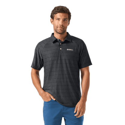 Black U Repeat All Fore It Polo Front Waist Up Angle.