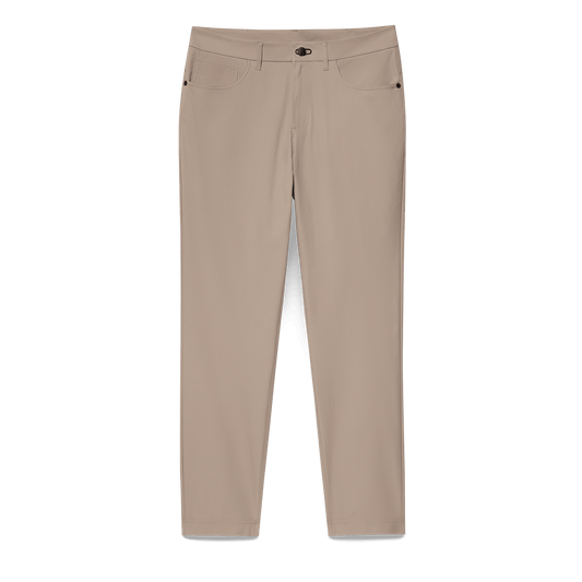Sand Public Rec Men's Dealmaker 5-Pocket Pant Flat Lay Angle.