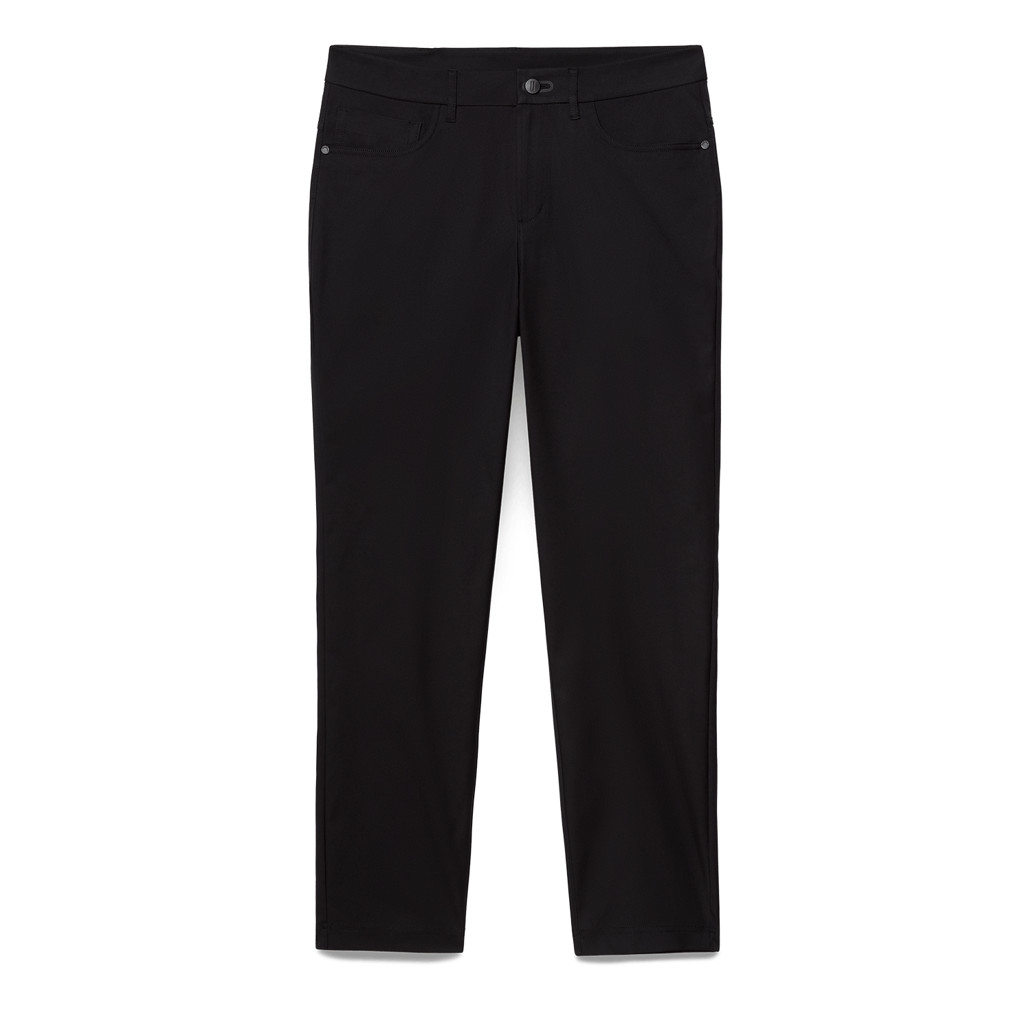 Black Public Rec Men's Dealmaker 5-Pocket Pant Flat Lay Angle.