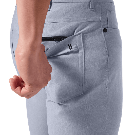 Heather Chambray Public Rec Men's Dealmaker 5-Pocket Back Pocket Detail Angle.