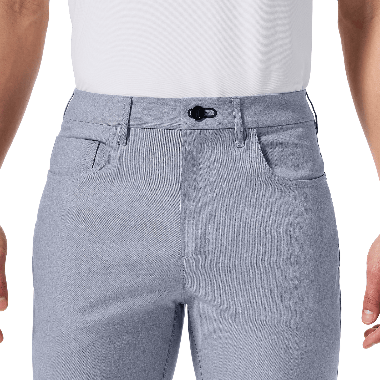 Heather Chambray Public Rec Men's Dealmaker 5-Pocket Pant Front Detail Angle.