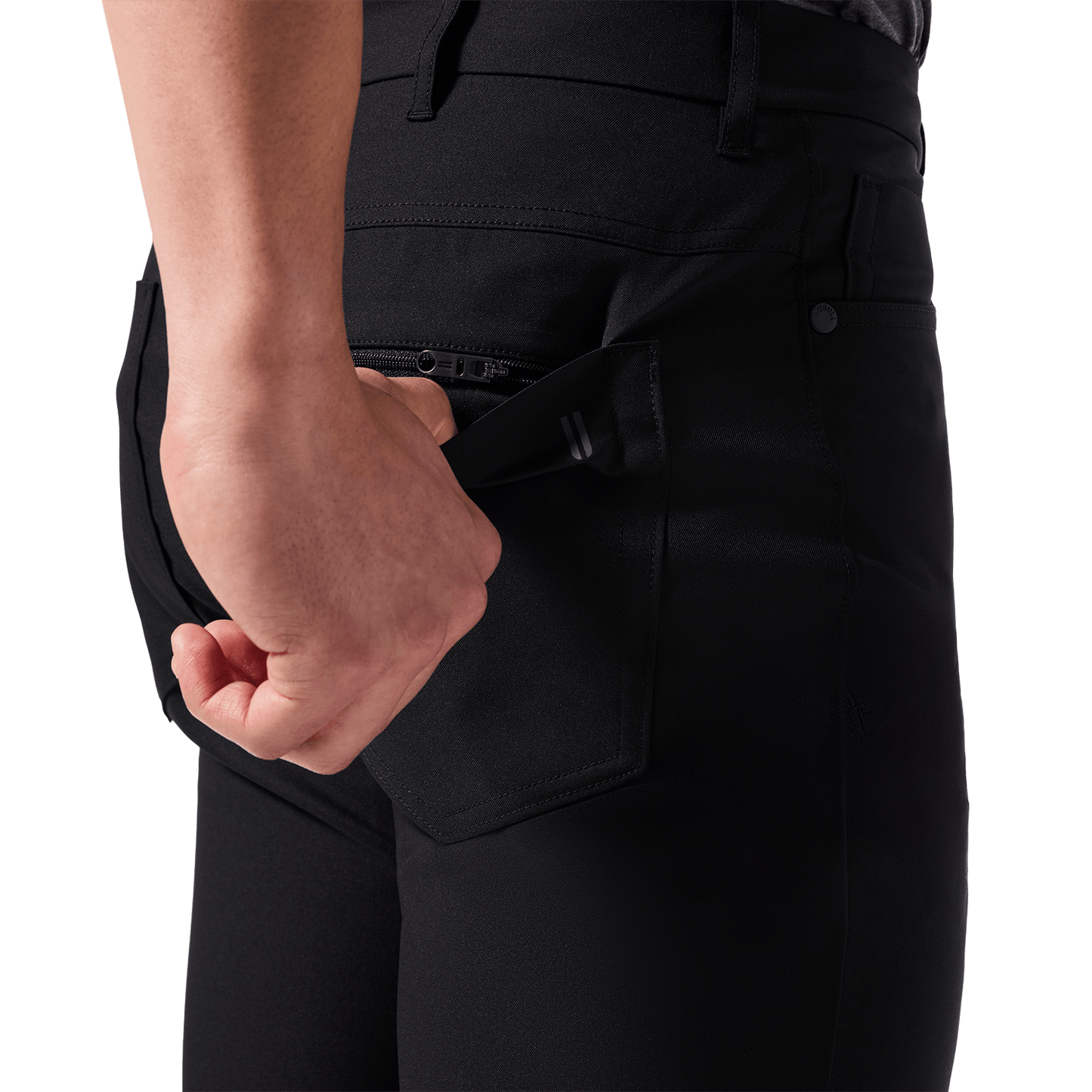 Black Public Rec Men's Dealmaker 5-Pocket Pant Back Pocket Detail Angle.