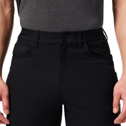 Black Public Rec Men's Dealmaker 5-Pocket Pant Front Detail Angle.