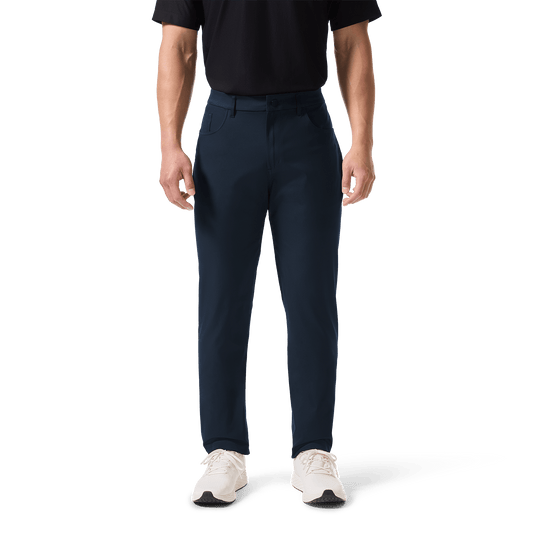 Navy Men's Public Rec Dealmaker 5-Pocket Pant Front Lower Body Angle.