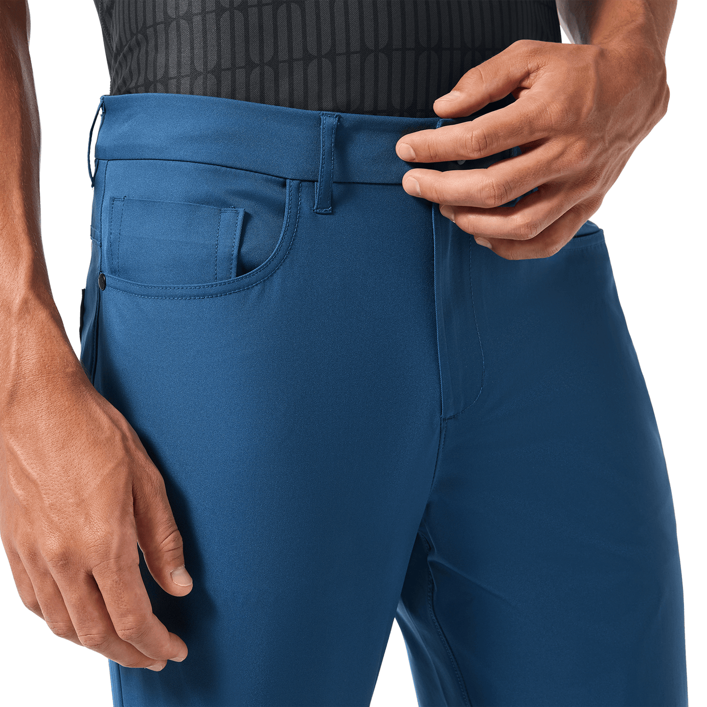 Men's Naval Blue Dealmaker 5-Pocket Pant Detail Angle.
