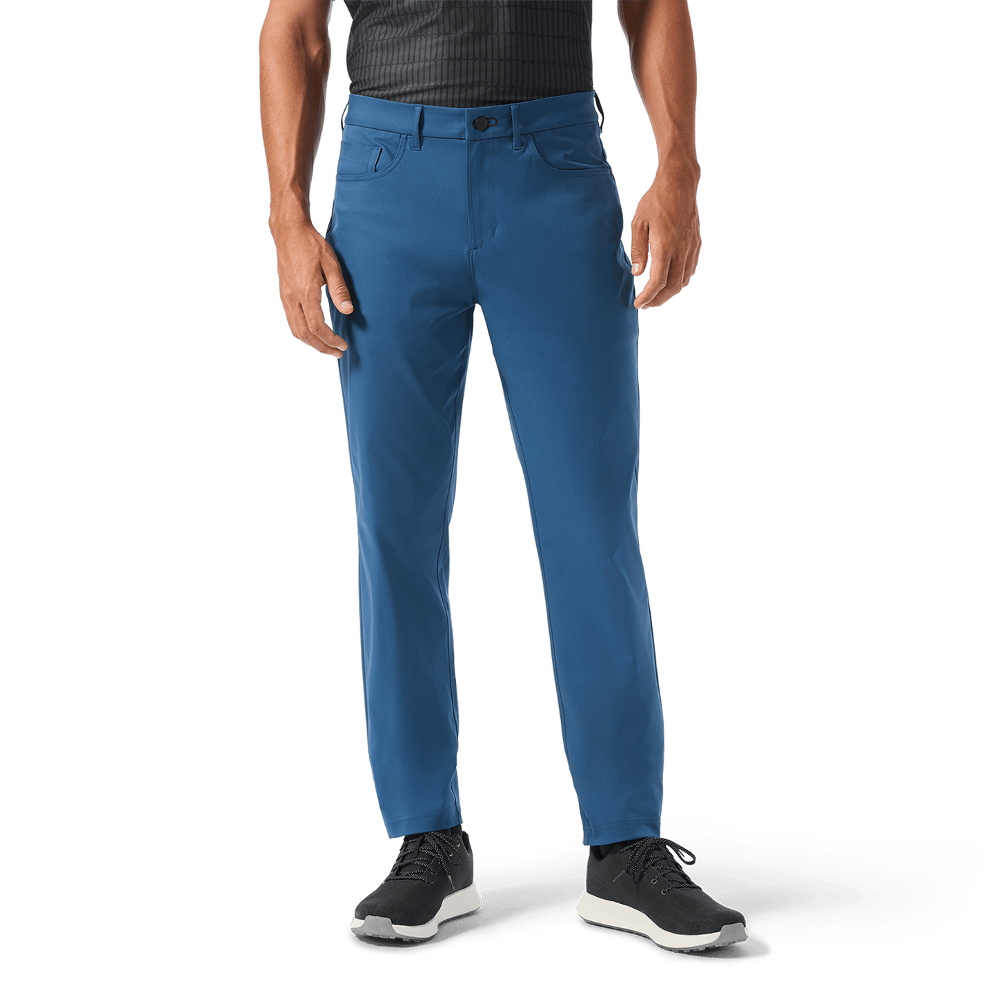 Men's Naval Blue Dealmaker 5-Pocket Pant Bottom Waist Angle.