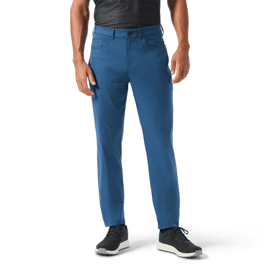 Men's Naval Blue Dealmaker 5-Pocket Pant Bottom Waist Angle.