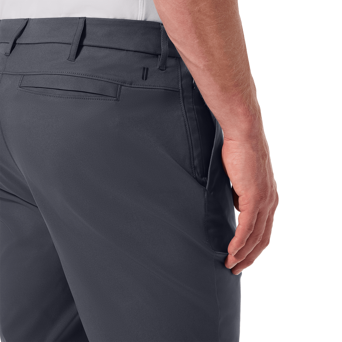 Slate Public Rec Men's Dealmaker Chino+ Pants Back Pocket Detail Angle.