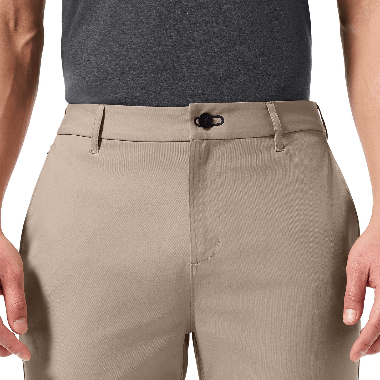 Sand Public Rec Men's Dealmaker Chino+ Pants Front Detail Angle.