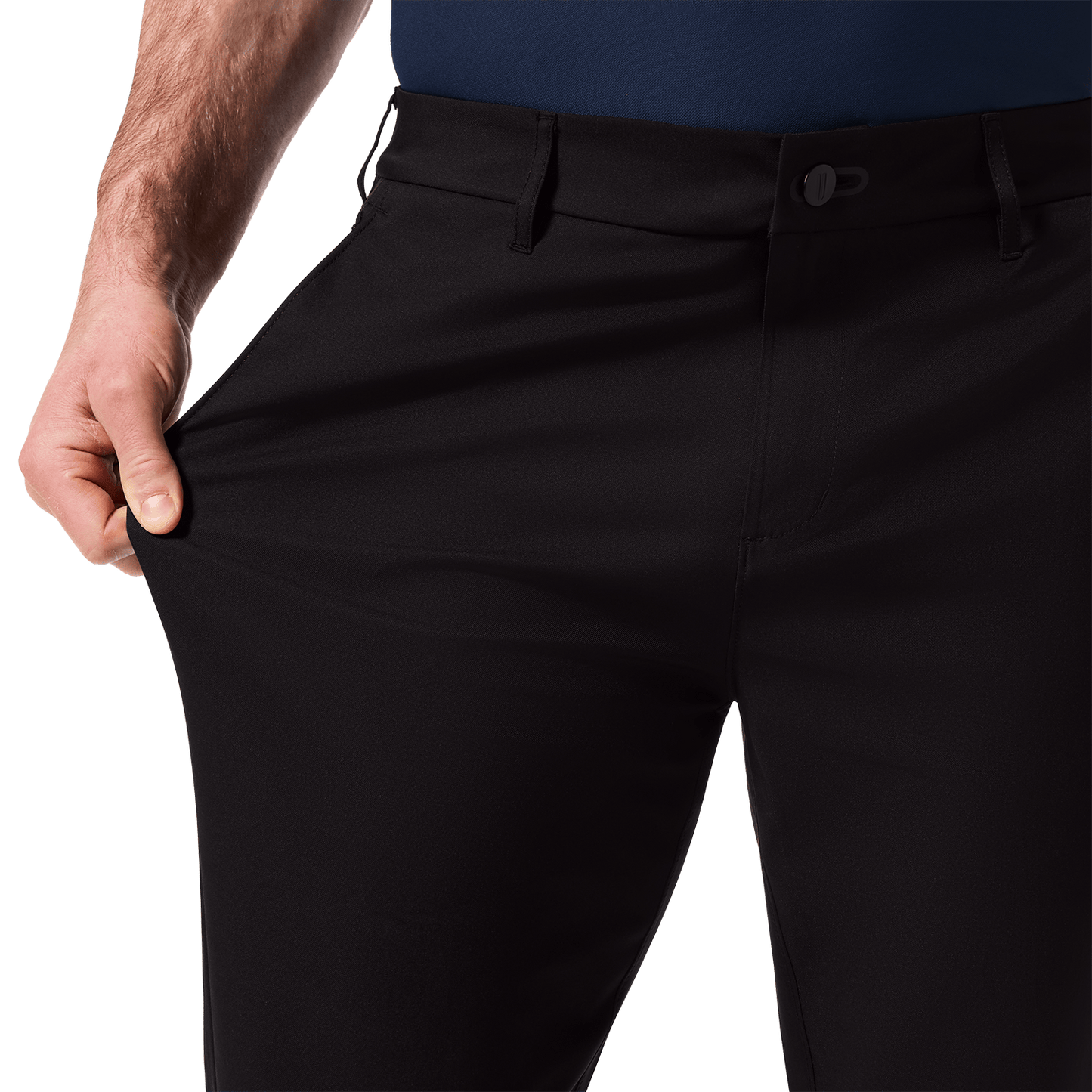 Black Men's Public Rec Dealmaker Chino+ Pants Stretch Detail Angle.