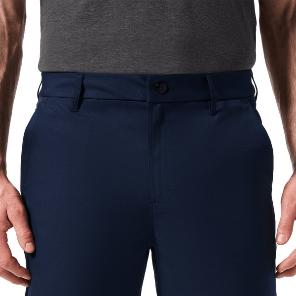 Men's Public Rec Navy Dealmaker Chino+ Short Front Detail Angle.