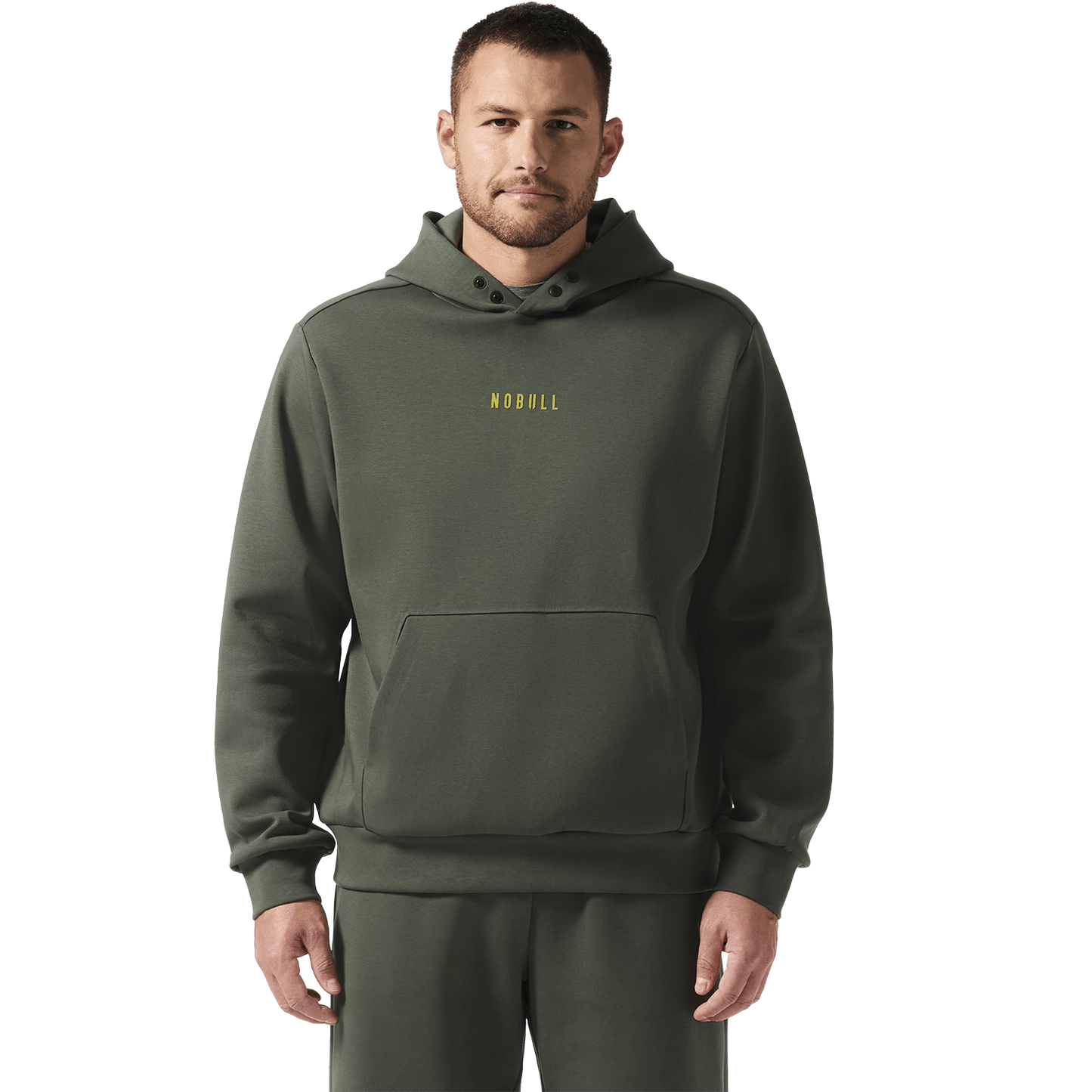 Men's Dark Army NOBULL Elements Hoodie Front On Body Angle.