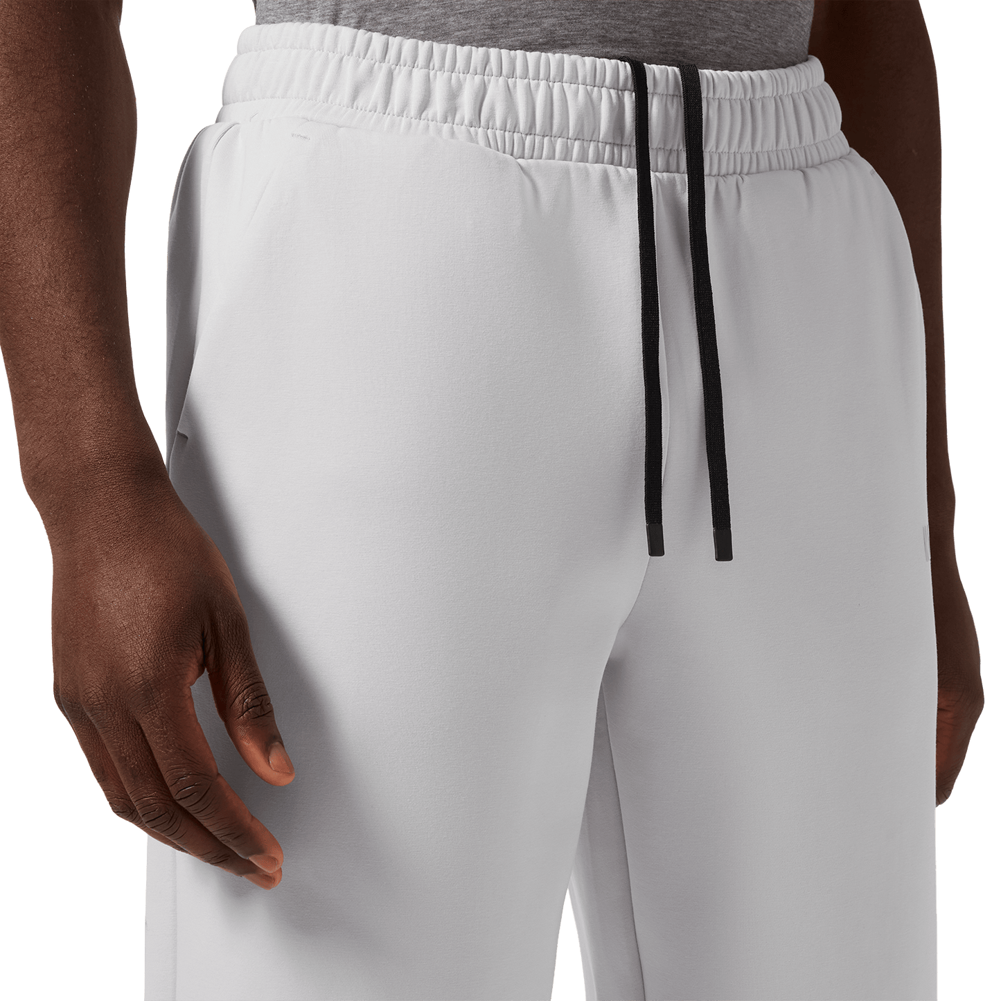 Men's Light Grey NOBULL Elements Sweatpants Drawstring Detail Angle.